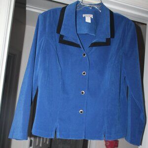 Jacket, blue with black trim. Size 14. Dress Savvy brand. Good condition.